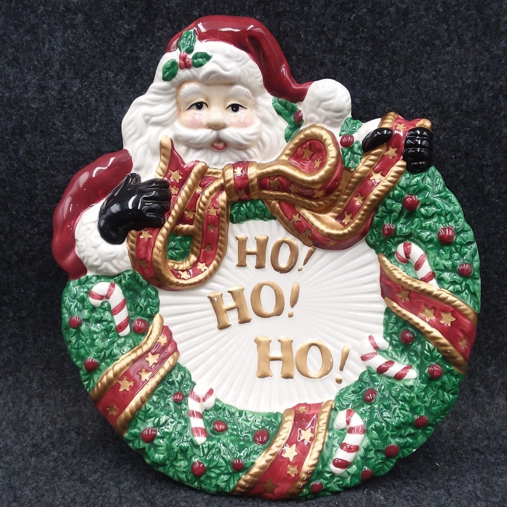 Fitz and Floyd Santa Claus Wreath HO HO HO Christmas Cookie Plate Wall Decor